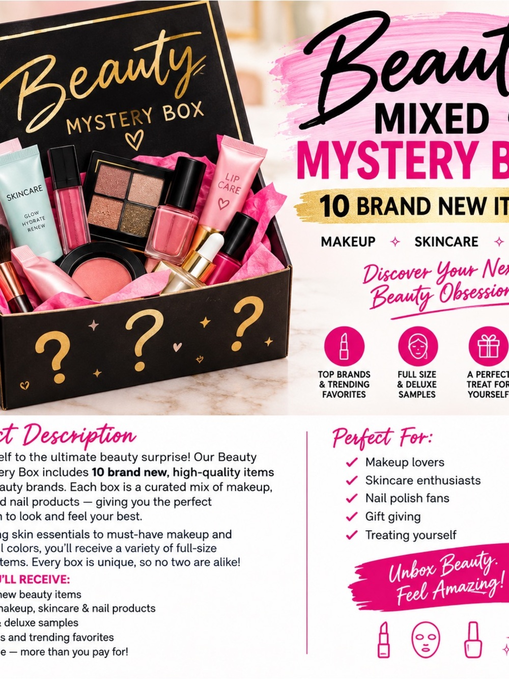 NEW Beauty Mixed Mystery Box All Brand New Items! 10 Items Makeup/Skin Care/Nail